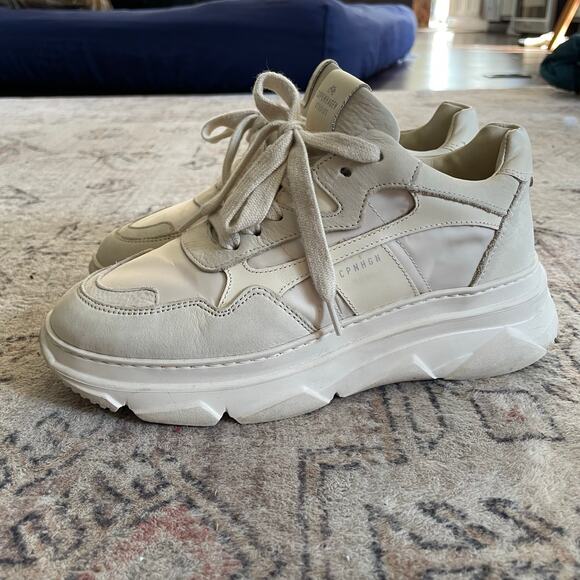 Copenhagen Studios EU 36 Suede-Leather Panelled Chunky Designer Sneakers White - Picture 3 of 9